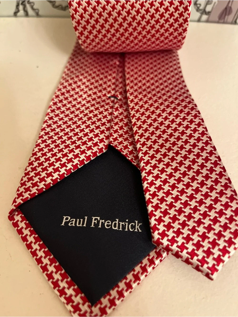 Paul Fredrick Red and White Micro-Pattern Silk Tie
